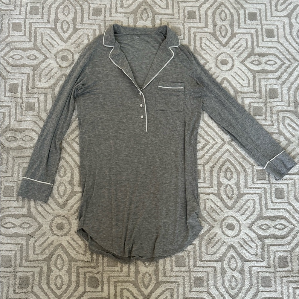 NWT Gap Love by Gap Grey Gray Long Sleeve Pajama Nightdress Nightshirt XS Modal